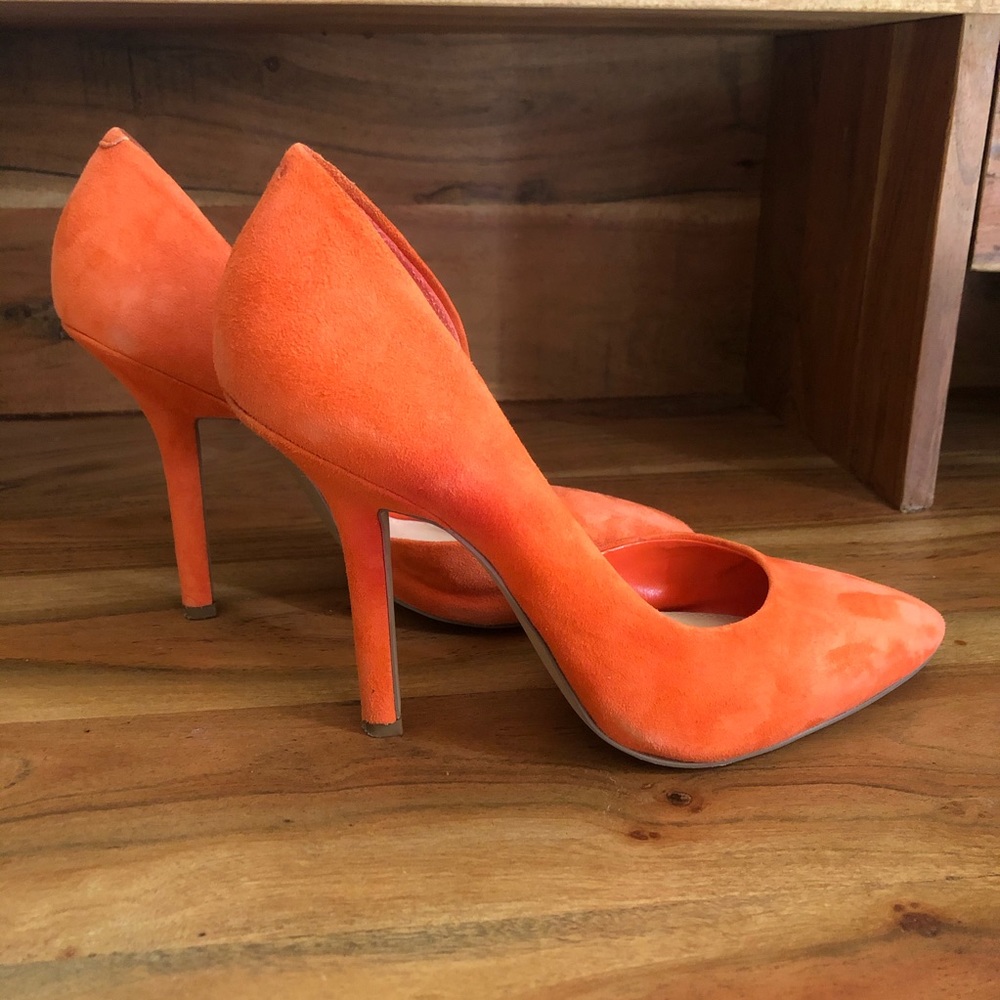 BCBG orange suede pumps